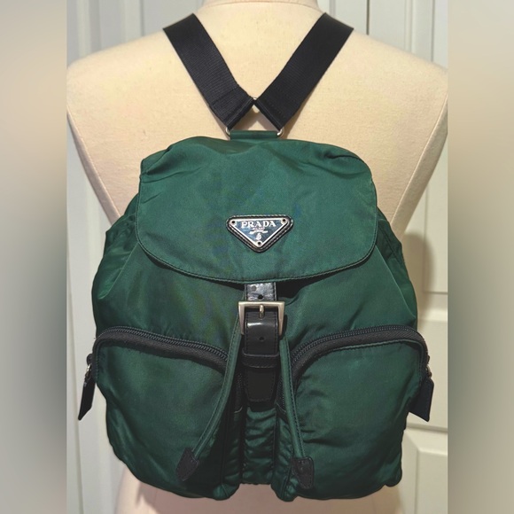 Authentic Prada Nylon Daypack Backpack Green Unisex Made in Italy Factory 35 EUC - Picture 1 of 16